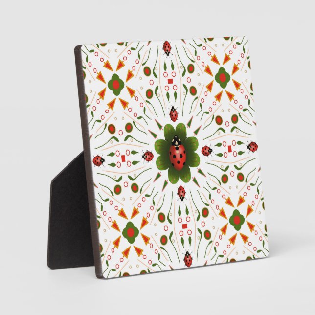 Ladybug Red, Green and White Design Plaque (Front)