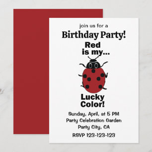 Ladybug Red Is My Lucky Colour Funny Birthday Part Invitation