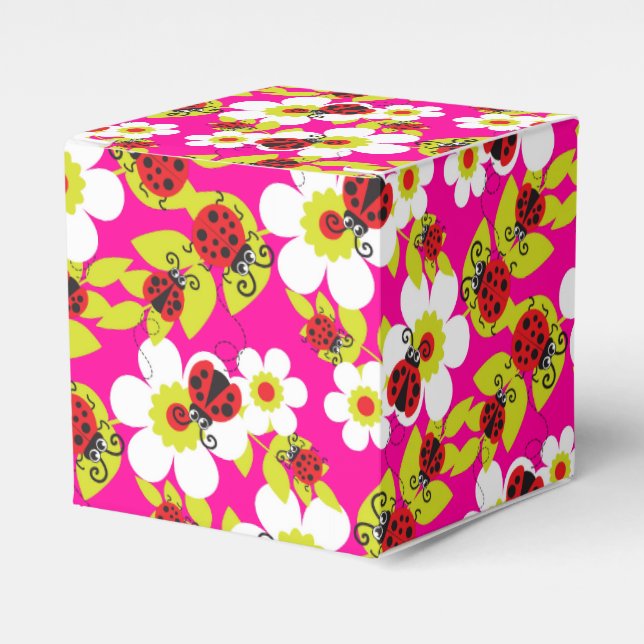 Ladybug red pink pattern kids party gift box (Front Side)