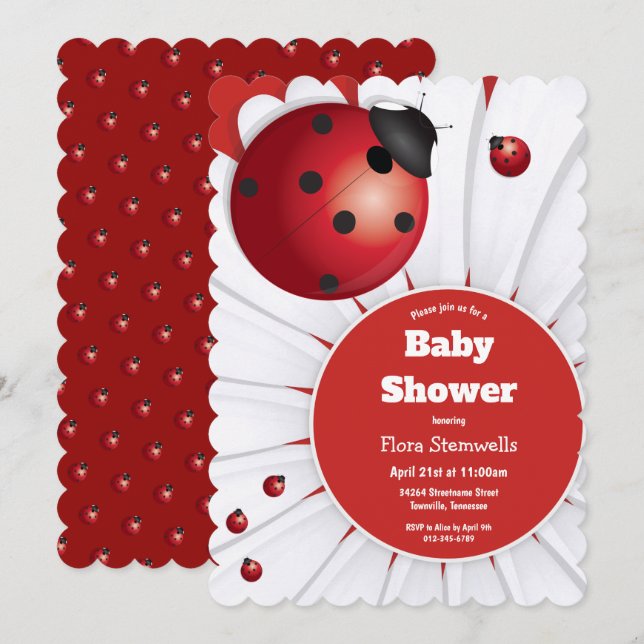 Ladybug Red White Black Baby Shower Invitation (Front/Back)