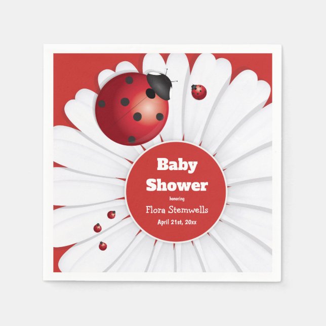 Ladybug Red White Black Baby Shower Paper Napkin (Front)