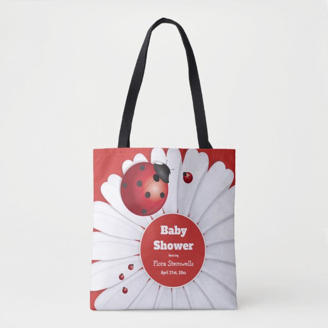 Ladybug Red White Black Baby Shower Tote (Front)