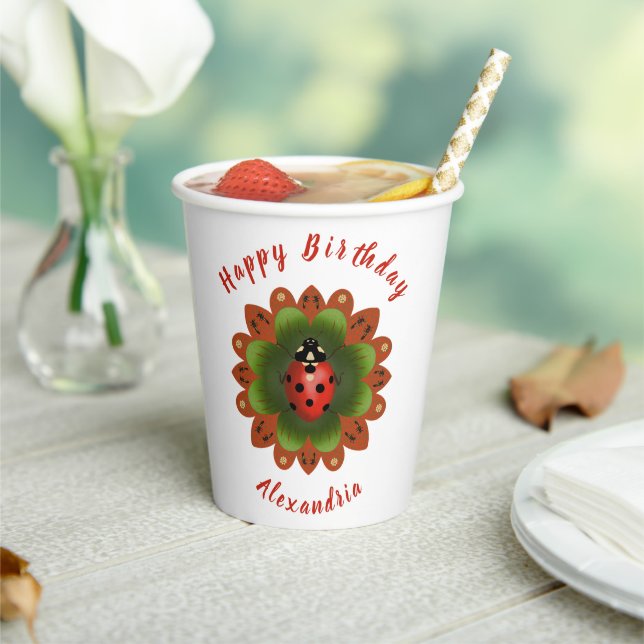 Ladybug Red White Green Birthday Paper Cups (Insitu)