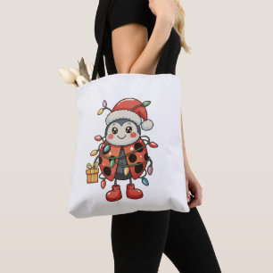 Ladybug Santa Hat Christmas Lights Present Box Tote Bag