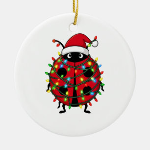 Ladybug Santa Hat Holiday Insect Christmas Ceramic Tree Decoration