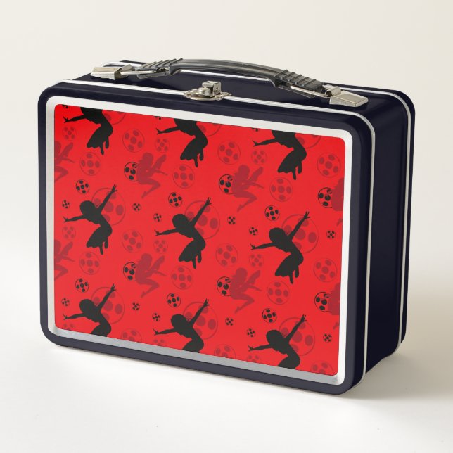 Ladybug Silhouette Red Pattern Metal Lunch Box (Front)