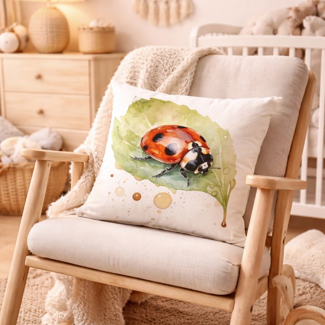 Ladybug sitting on a leaf in vibrant watercolor cushion (Creator Uploaded)