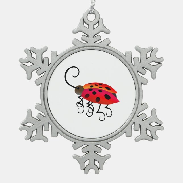 Ladybug Snowflake Pewter Christmas Ornament (Front)