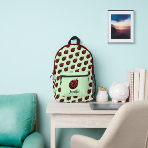 Ladybug sparkles red pattern green custom name printed backpack