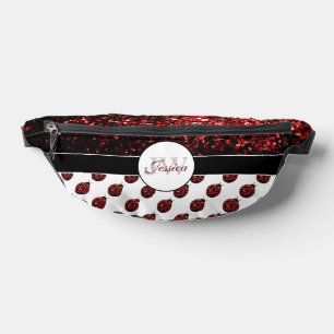 Ladybug sparkles red pattern white custom Monogram Bum Bags