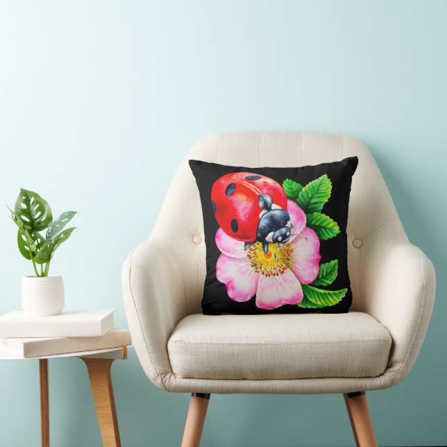 Ladybug Spring Summer Farmhouse Decor Throw Pillow (Chair)