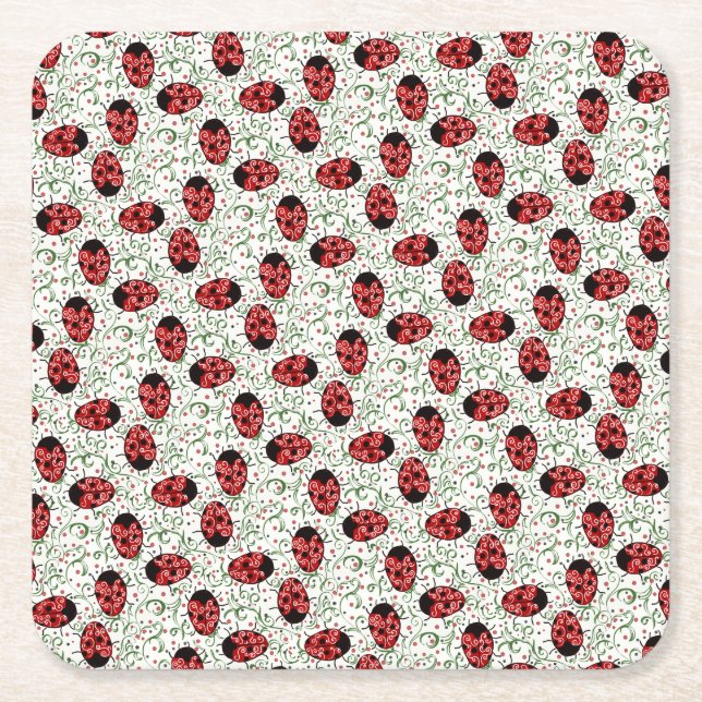 Ladybug Square Paper Coaster (Front)