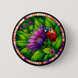 Ladybug Stained Glass 6 Cm Round Badge