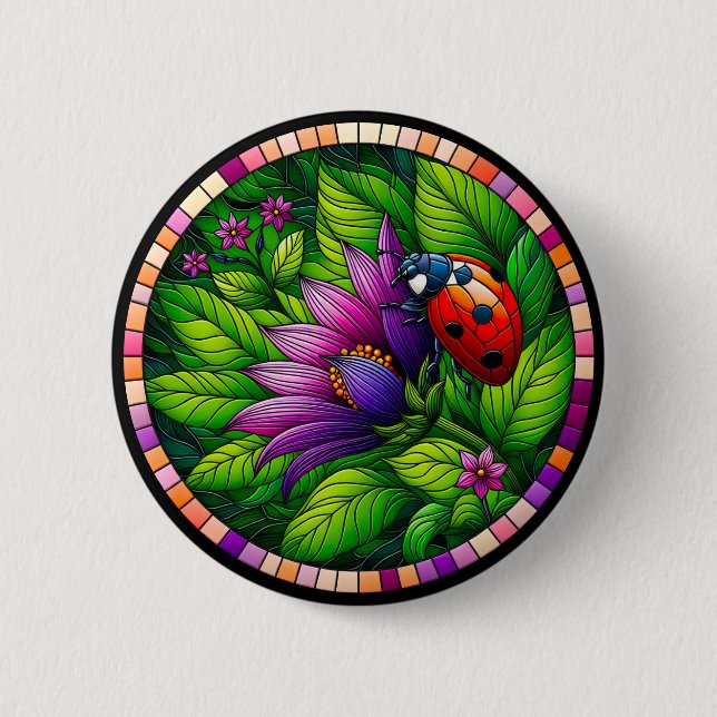 Ladybug Stained Glass 6 Cm Round Badge (Front)