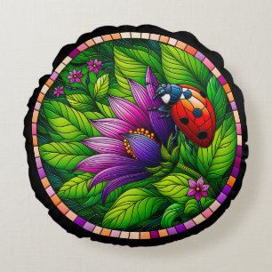 Ladybug Stained Glass Round Cushion