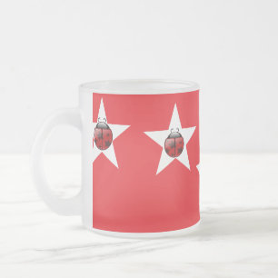 Ladybug stars frosted glass coffee mug