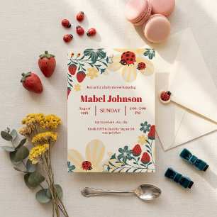 Ladybug & Strawberry Baby Shower Invitation