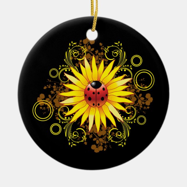 Ladybug Sunflower Ornament (Front)