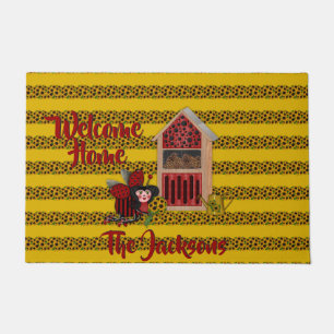 Ladybug, Sunflowers, and House, Yellow-1-  Garden  Doormat