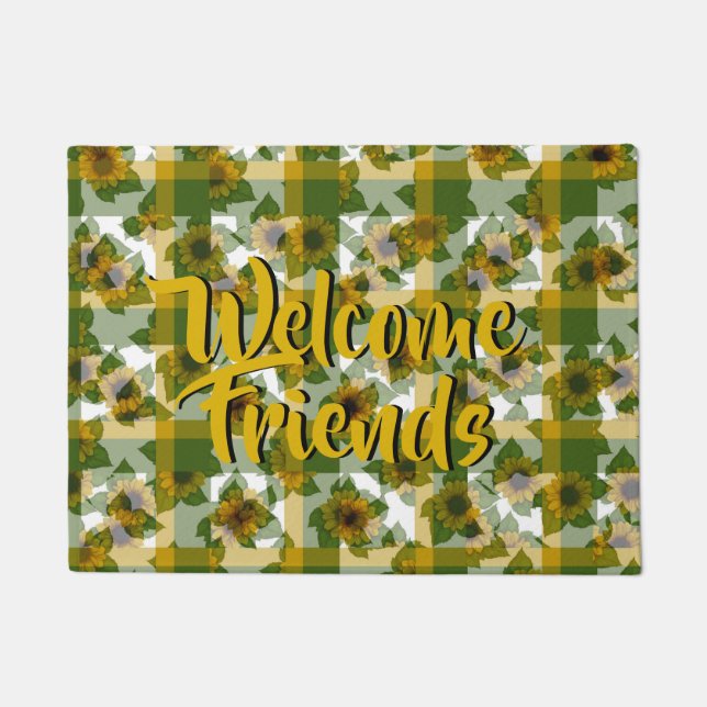 Ladybug-Sunflowers-Plaid- Doormat (Front)