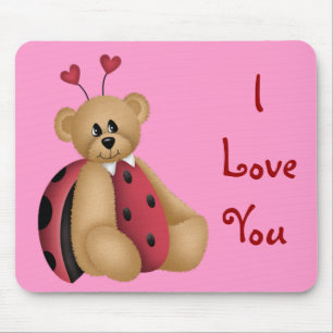 Ladybug Teddy Bear Mousepad - I Love You