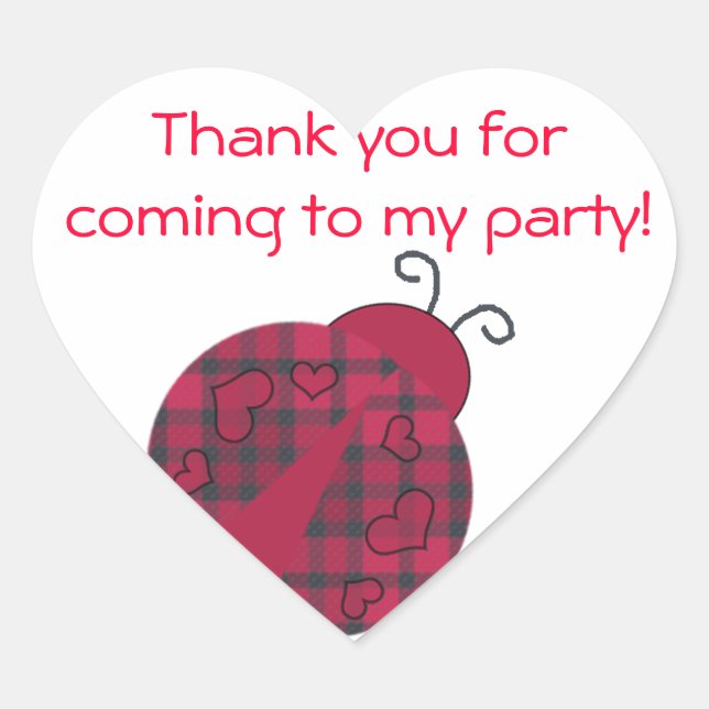 Ladybug Thank You Heart Shaped Ladybug Stickers (Front)