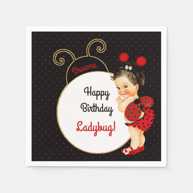 Ladybug Theme Baby Girl Red & Black Dots Napkin (Front)