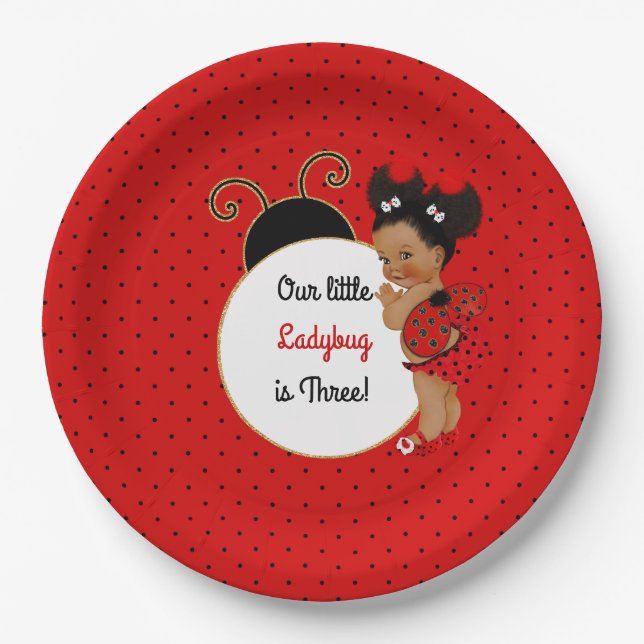 Ladybug Theme Baby Girl Red & Black Paper Plate (Front)
