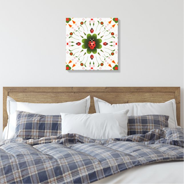 Ladybug-theme Print Red, Green, White Christmas (Insitu(Bedroom))