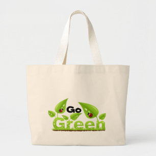 Ladybug Think  Green Large Tote Bag