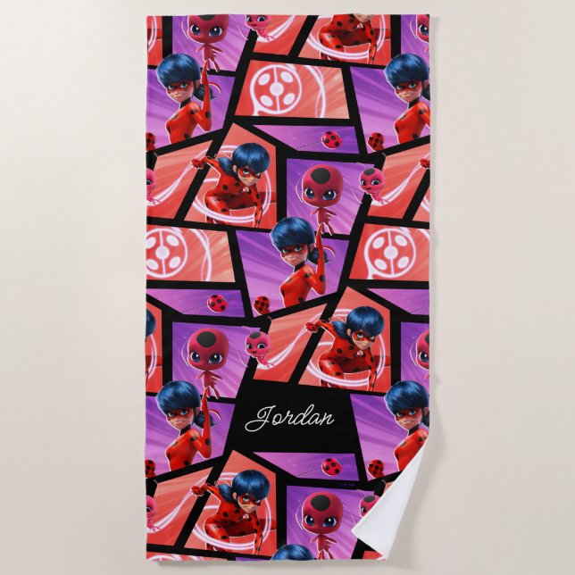 Ladybug & Tikki Pattern Beach Towel (Front)