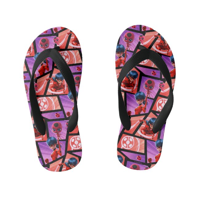 Ladybug & Tikki Pattern Kid's Flip Flops (Footbed)