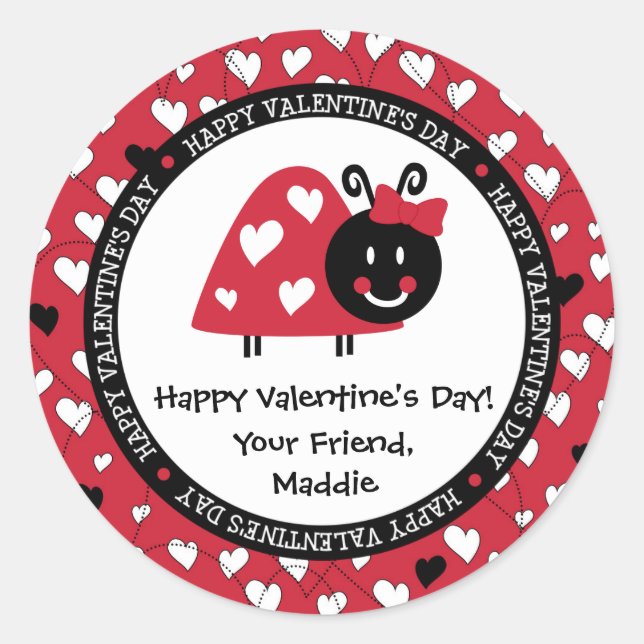 Ladybug Valentine Day Hearts Party Favour Classic Round Sticker (Front)