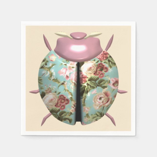 Ladybug victorian floral chintz cute pink blue  napkin (Front)