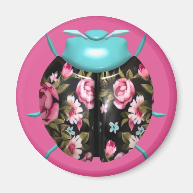Ladybug victorian floral chintz pink black blue magnet (Front)