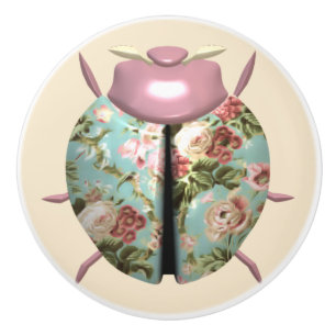 Ladybug victorian floral pink blue cream cute ceramic knob
