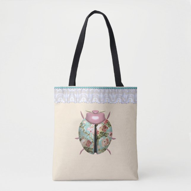 Ladybug victorian floral roses cute tote bag (Front)