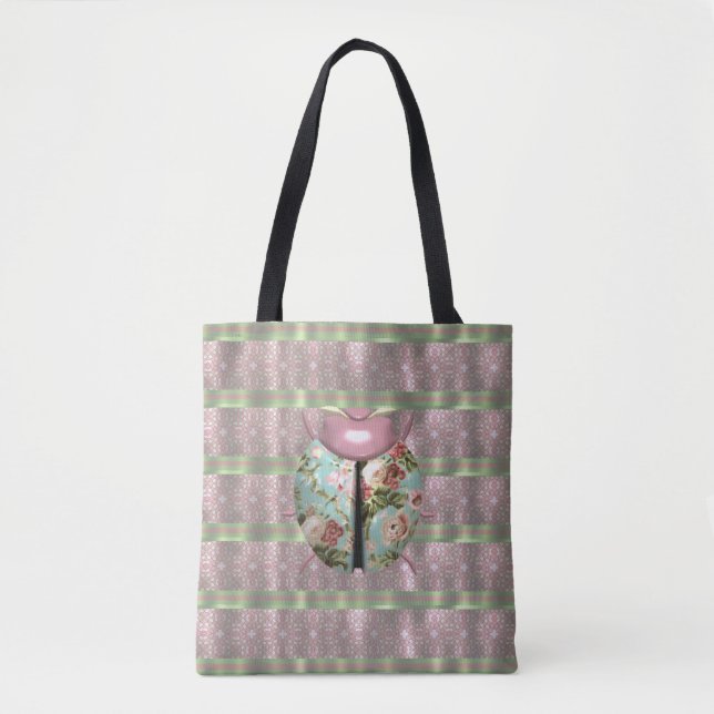 Ladybug victorian floral roses cute tote bag (Front)