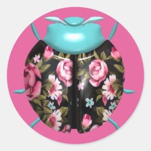 Ladybug victorian floral vintage pink black cute classic round sticker