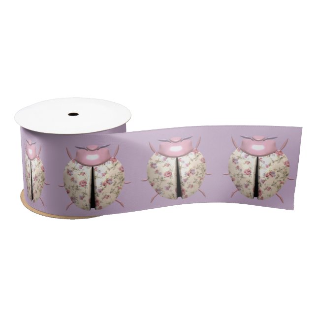 Ladybug violet and Rose cute floral purple pink Satin Ribbon (Spool)