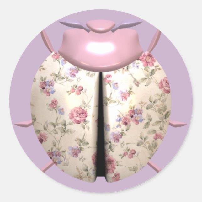Ladybug violet Rose cute floral purple pink Classic Round Sticker (Front)