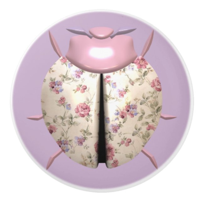 Ladybug violets and Roses cute floral Ceramic Knob (Front)