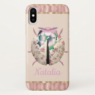 Ladybug violets and roses cute floral pink gold iPhone x case