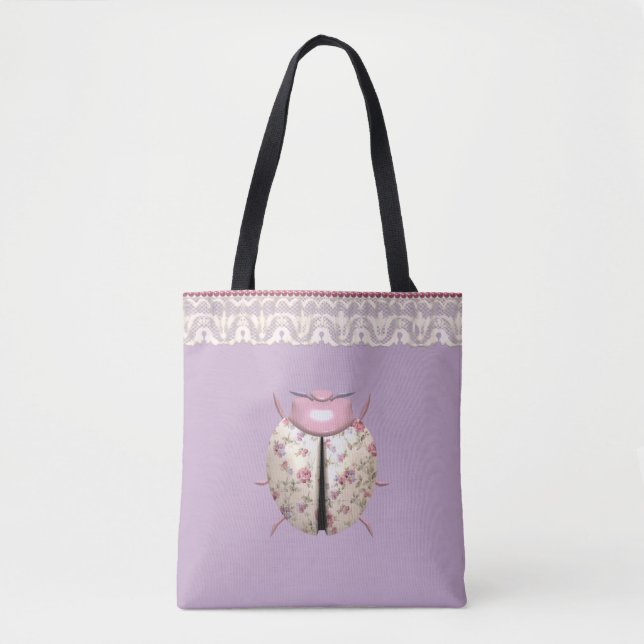 Ladybug violets and Roses cute floral Tote Bag (Front)
