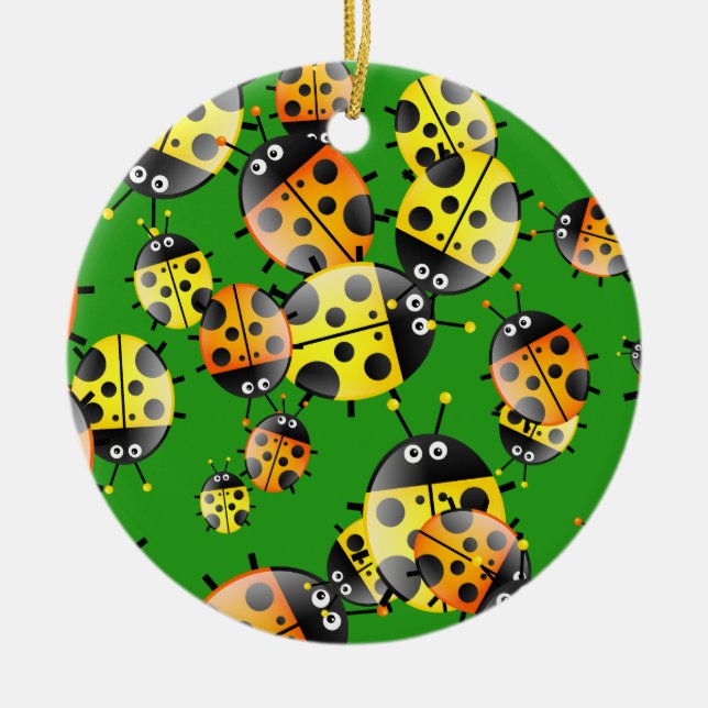 Ladybug Wallpaper Ceramic Tree Decoration (Front)