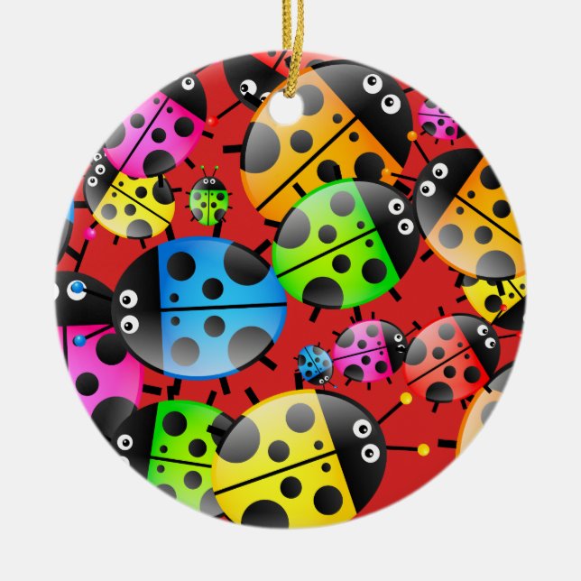 Ladybug Wallpaper Ceramic Tree Decoration (Front)