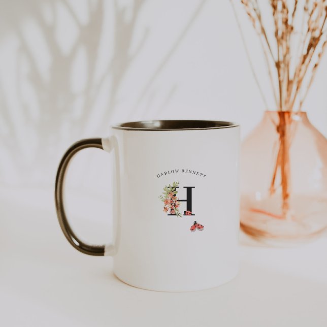 Ladybug Watercolor Floral Monogram Coffee Mug (Creator Uploaded)