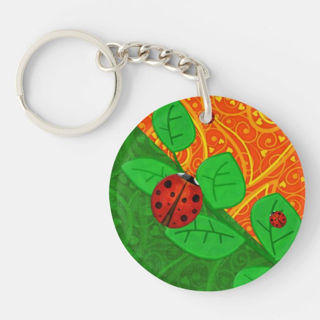 Ladybug Whimsey 3D Folk Art Key Ring (Front)
