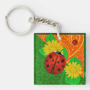 Ladybug Whimsey 3D Folk Art Key Ring