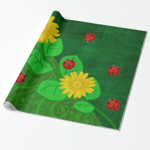 Ladybug Whimsey 3D Folk Art Wrapping Paper